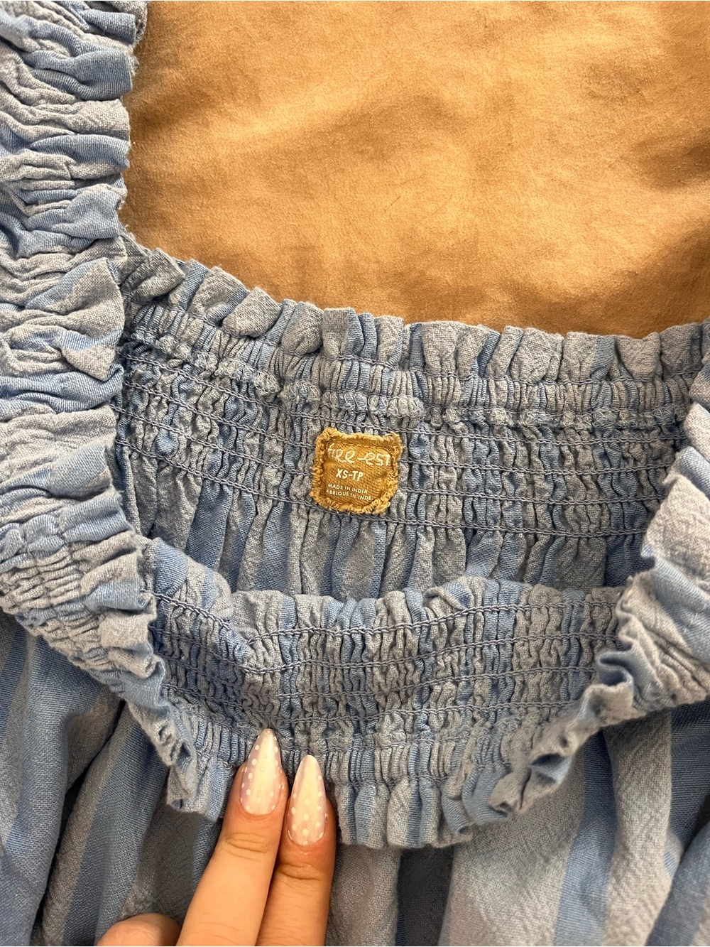 Light Blue Striped Puff Sleeve freest mini sun Dress - Picture 2 of 3